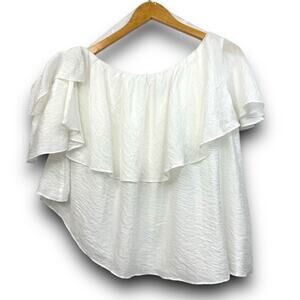 Do+Be Off Shoulder One Sleeve Ruffle Top Blouse Tiered Cropped White Size Small